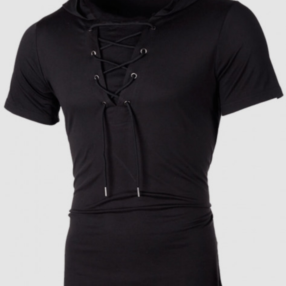 Mens hooded collar drawstring Tee